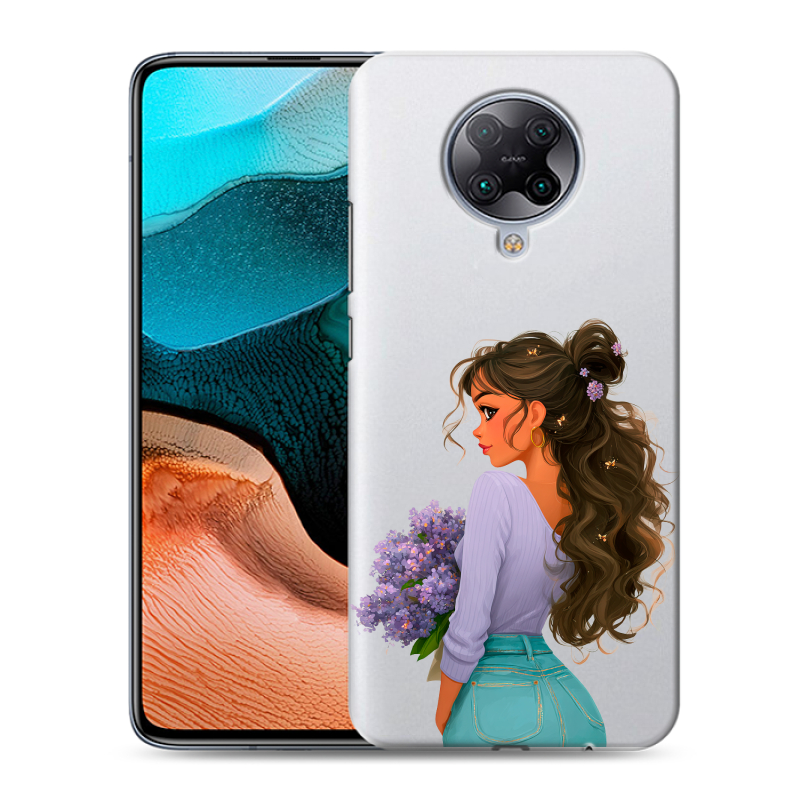 Силиконовый чехол на Xiaomi RedMi K30 Pro с принтом девушка цветы Силиконовый чехол на Xiaomi RedMi K30 Pro с принтом девушка цветы