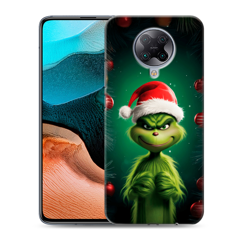 Силиконовый противоударный чехол на Xiaomi RedMi K30 Pro с принтом Гринч Новый год Рождество Силиконовый противоударный чехол на Xiaomi RedMi K30 Pro с принтом Гринч Новый год Рождество