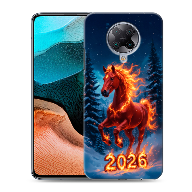 Силиконовый чехол на Xiaomi RedMi K30 Pro с принтом Новый год коня Силиконовый чехол на Xiaomi RedMi K30 Pro с принтом Новый год коня