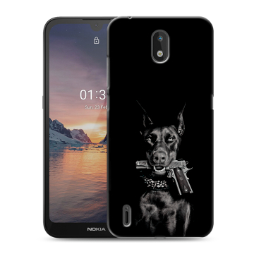 Силиконовый чехол на Nokia 1.3 с принтом Доберман и пистолет Силиконовый чехол на Nokia 1.3 с принтом Доберман и пистолет