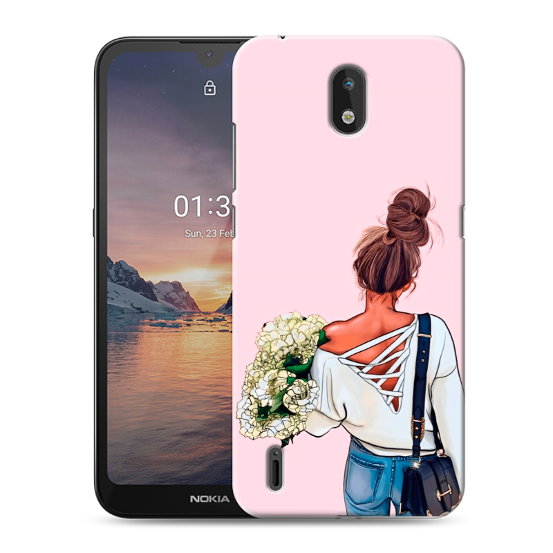Силиконовый чехол на Nokia 1.3 с принтом Девушка и букет Силиконовый чехол на Nokia 1.3 с принтом Девушка и букет