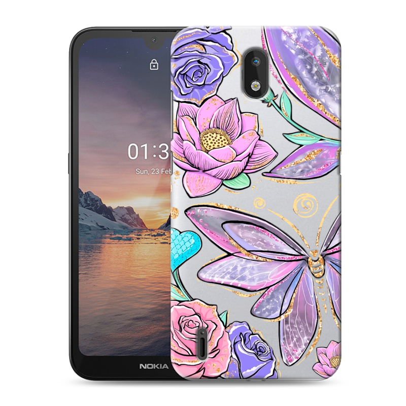 Силиконовый противоударный чехол на Nokia 1.3 с принтом Бабочки и цветы Силиконовый противоударный чехол на Nokia 1.3 с принтом Бабочки и цветы