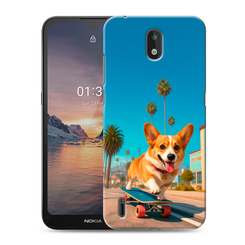 Силиконовый чехол на Nokia 1.3 с принтом Корги на скейте Силиконовый чехол на Nokia 1.3 с принтом Корги на скейте