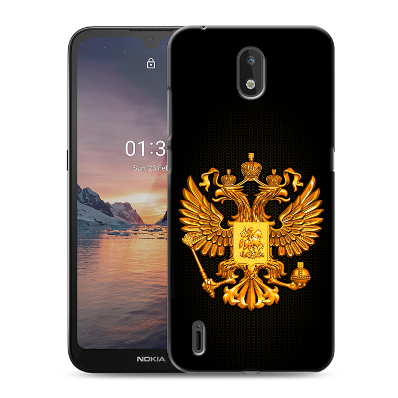 Силиконовый противоударный чехол на Nokia 1.3 с принтом Герб России желтый Силиконовый противоударный чехол на Nokia 1.3 с принтом Герб России желтый
