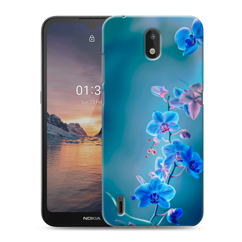 Силиконовый противоударный чехол на Nokia 1.3 с принтом Голубые цветы Силиконовый противоударный чехол на Nokia 1.3 с принтом Голубые цветы