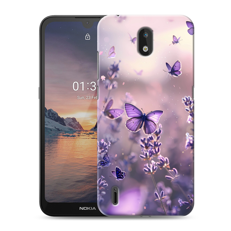 Силиконовый чехол на Nokia 1.3 с принтом бабочки и лаванда Силиконовый чехол на Nokia 1.3 с принтом бабочки и лаванда