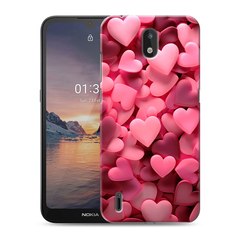 Силиконовый чехол на Nokia 1.3 с принтом розовые сердечки Силиконовый чехол на Nokia 1.3 с принтом розовые сердечки