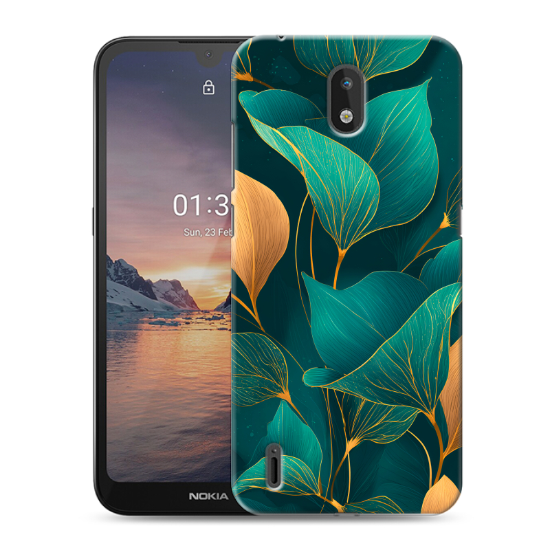 Силиконовый противоударный чехол на Nokia 1.3 с принтом Листья и золото Силиконовый противоударный чехол на Nokia 1.3 с принтом Листья и золото
