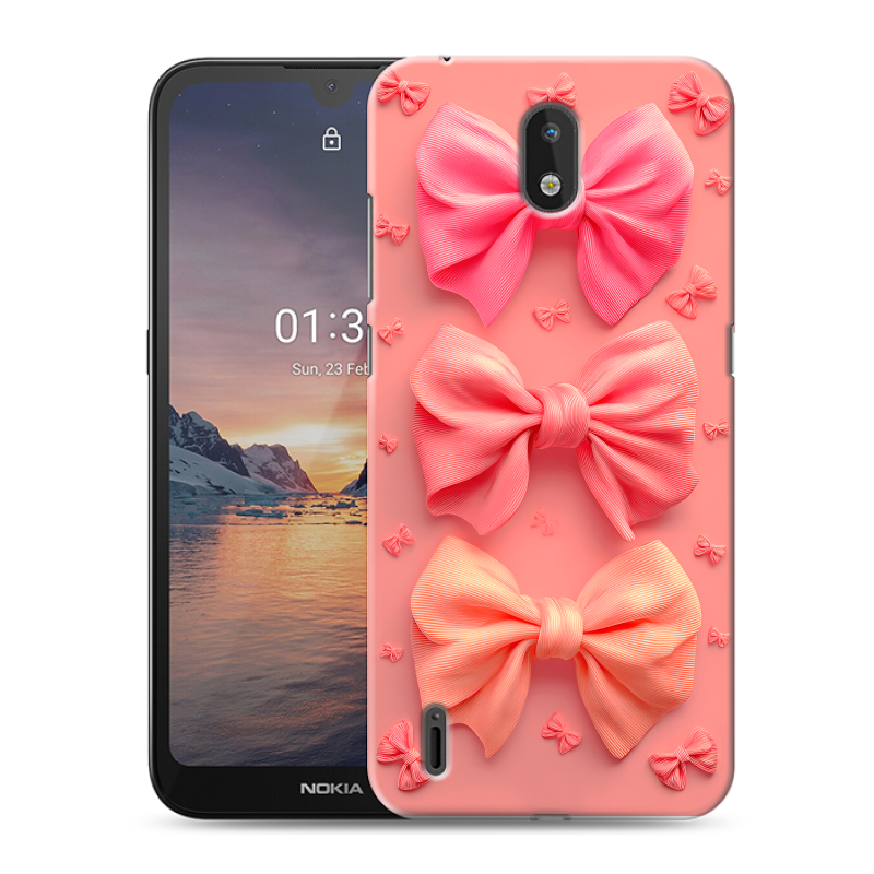 Силиконовый противоударный чехол на Nokia 1.3 с принтом Розовые бантики Силиконовый противоударный чехол на Nokia 1.3 с принтом Розовые бантики