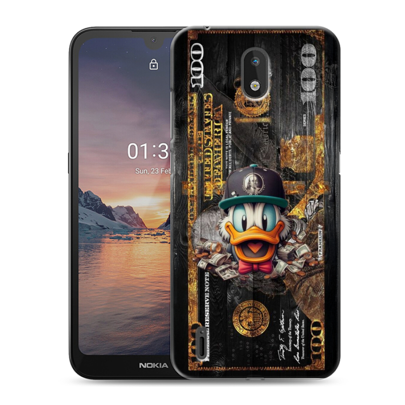 Силиконовый противоударный чехол на Nokia 1.3 с принтом Дональд Дак Доллар Силиконовый противоударный чехол на Nokia 1.3 с принтом Дональд Дак Доллар