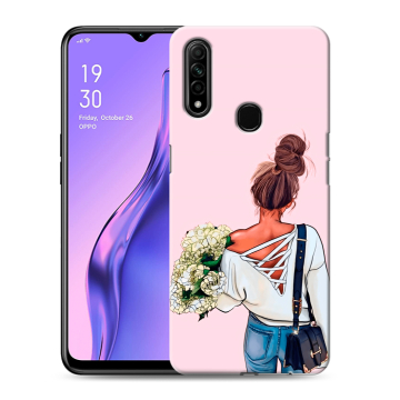 Силиконовый противоударный чехол на OPPO A31 с принтом Девушка и букет Силиконовый противоударный чехол на OPPO A31 с принтом Девушка и букет