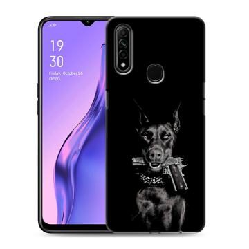 Силиконовый противоударный чехол на OPPO A31 с принтом Доберман и пистолет Силиконовый противоударный чехол на OPPO A31 с принтом Доберман и пистолет