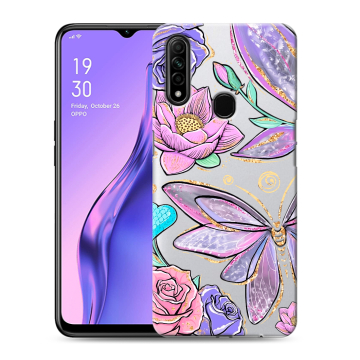 Силиконовый противоударный чехол на OPPO A31 с принтом Бабочки и цветы Силиконовый противоударный чехол на OPPO A31 с принтом Бабочки и цветы
