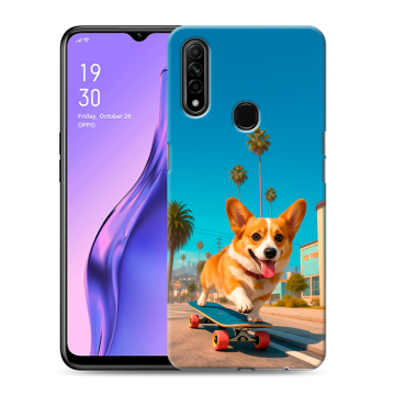 Силиконовый противоударный чехол на OPPO A31 с принтом Корги на скейте Силиконовый противоударный чехол на OPPO A31 с принтом Корги на скейте