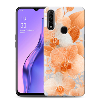 Силиконовый противоударный чехол на OPPO A31 с принтом Бежевые цветы Силиконовый противоударный чехол на OPPO A31 с принтом Бежевые цветы