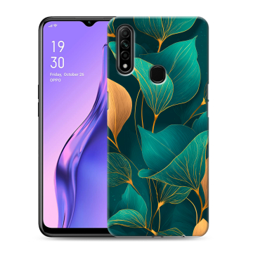 Силиконовый противоударный чехол на OPPO A31 с принтом Листья и золото Силиконовый противоударный чехол на OPPO A31 с принтом Листья и золото