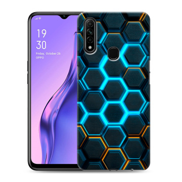 Силиконовый противоударный чехол на OPPO A31 с принтом Неоновые соты Силиконовый противоударный чехол на OPPO A31 с принтом Неоновые соты