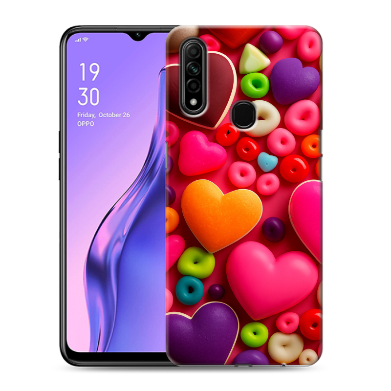 Силиконовый противоударный чехол на OPPO A31 с принтом Сердечки Силиконовый противоударный чехол на OPPO A31 с принтом Сердечки