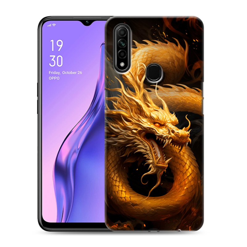 Силиконовый противоударный чехол на OPPO A31 с принтом Золотой дракон Силиконовый противоударный чехол на OPPO A31 с принтом Золотой дракон