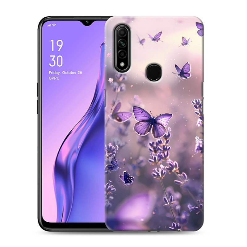 Силиконовый противоударный чехол на OPPO A31 с принтом бабочки и лаванда Силиконовый противоударный чехол на OPPO A31 с принтом бабочки и лаванда