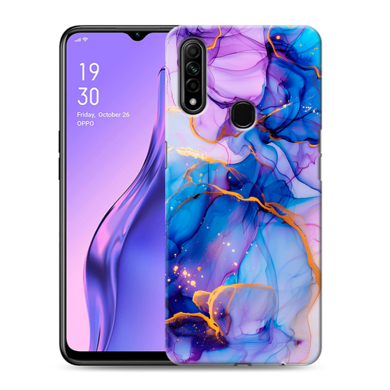 Пластиковый чехол на OPPO A31 с принтом синий мрамор Пластиковый чехол на OPPO A31 с принтом синий мрамор