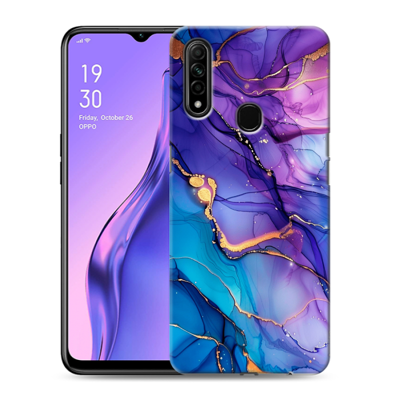 Силиконовый противоударный чехол на OPPO A31 с принтом синий мрамор Силиконовый противоударный чехол на OPPO A31 с принтом синий мрамор