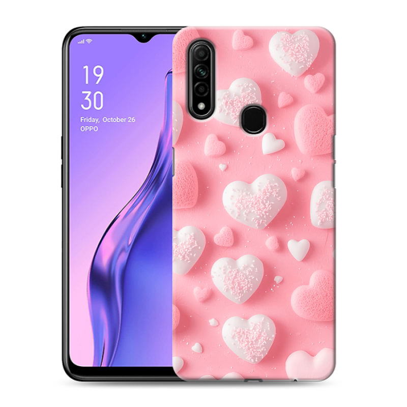 Силиконовый противоударный чехол на OPPO A31 с принтом Сердечки Силиконовый противоударный чехол на OPPO A31 с принтом Сердечки