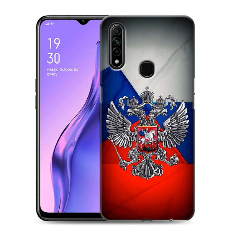Силиконовый противоударный чехол на OPPO A31 с принтом Флаг России Силиконовый противоударный чехол на OPPO A31 с принтом Флаг России