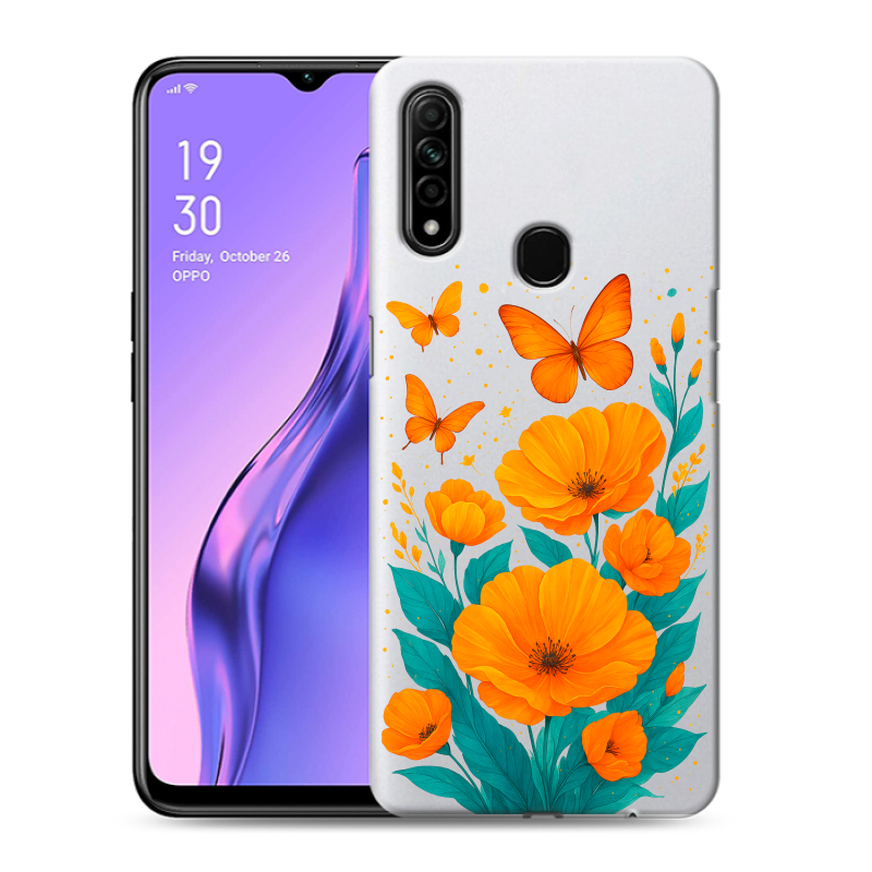 Пластиковый чехол на OPPO A31 с принтом цветы бабочки Пластиковый чехол на OPPO A31 с принтом цветы бабочки