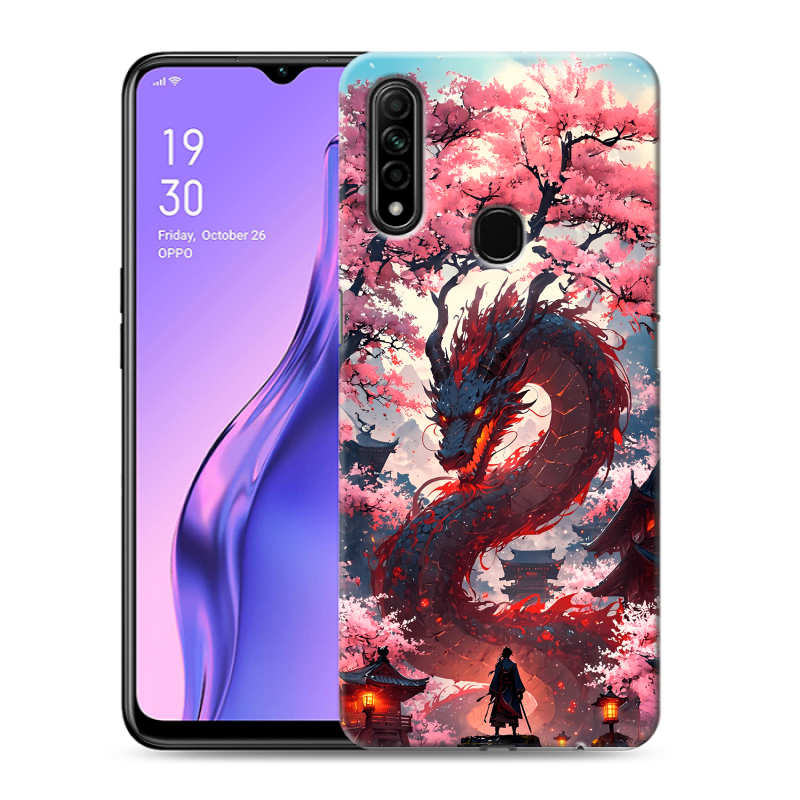 Силиконовый противоударный чехол на OPPO A31 с принтом Дракон Японский Силиконовый противоударный чехол на OPPO A31 с принтом Дракон Японский