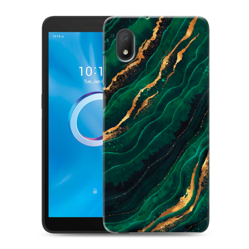 Силиконовый чехол на Alcatel 1B (2020) с принтом Мрамор зеленое золото