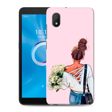 Силиконовый чехол на Alcatel 1B (2020) с принтом Девушка и букет