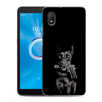 Силиконовый чехол на Alcatel 1B (2020) с принтом Доберман и пистолет