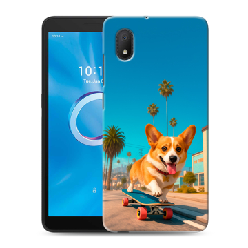 Силиконовый чехол на Alcatel 1B (2020) с принтом Корги на скейте