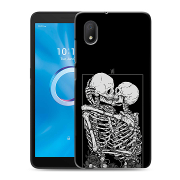 Силиконовый чехол на Alcatel 1B (2020) с принтом Поцелуй скелетов