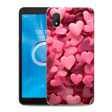 Силиконовый чехол на Alcatel 1B (2020) с принтом розовые сердечки