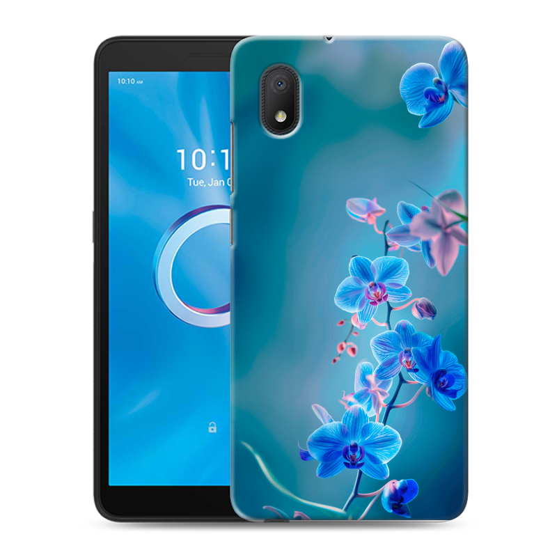 Силиконовый чехол на Alcatel 1B (2020) с принтом Голубые цветы Силиконовый чехол на Alcatel 1B (2020) с принтом Голубые цветы