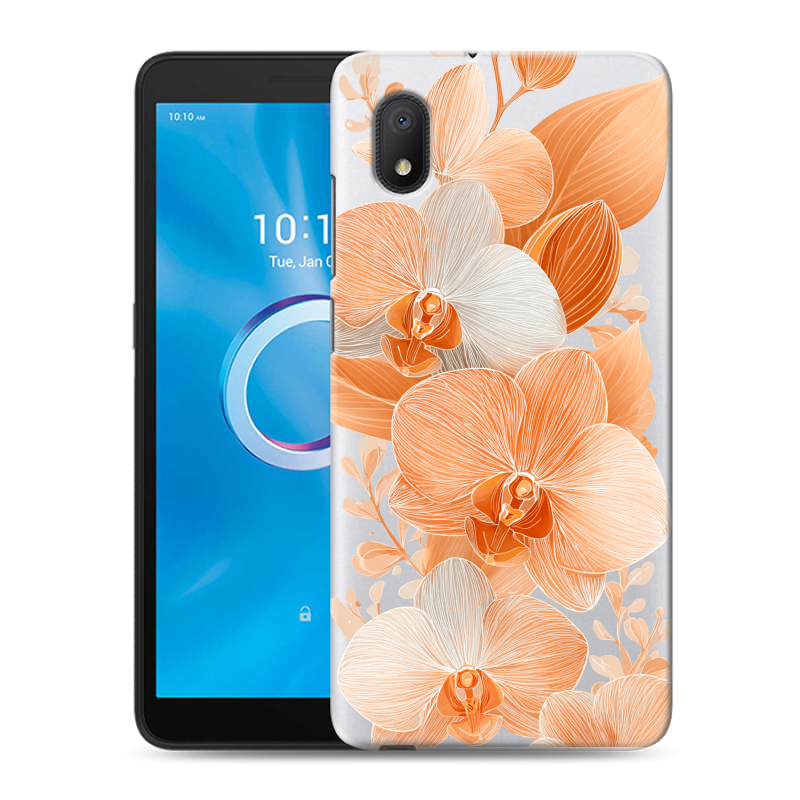 Силиконовый чехол на Alcatel 1B (2020) с принтом Бежевые цветы Силиконовый чехол на Alcatel 1B (2020) с принтом Бежевые цветы