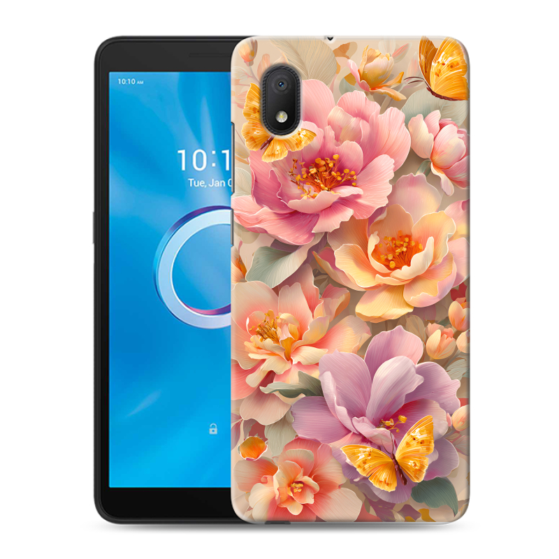 Силиконовый чехол на Alcatel 1B (2020) с принтом Цветы и бабочки Силиконовый чехол на Alcatel 1B (2020) с принтом Цветы и бабочки
