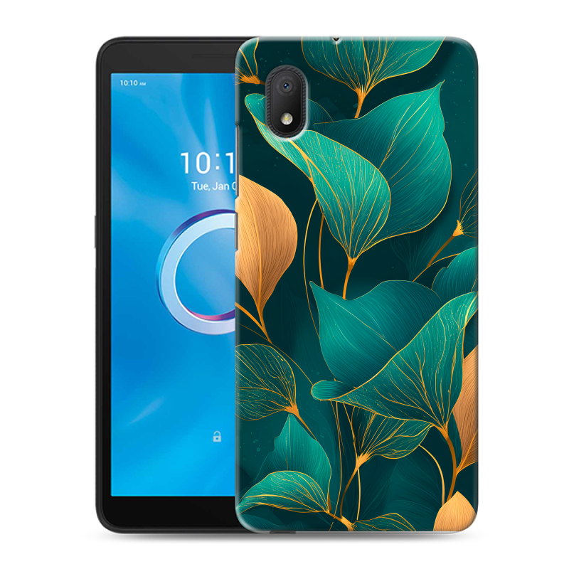 Силиконовый чехол на Alcatel 1B (2020) с принтом Листья и золото Силиконовый чехол на Alcatel 1B (2020) с принтом Листья и золото