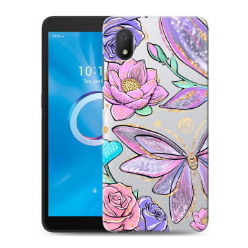 Силиконовый чехол на Alcatel 1A (2020) с принтом Бабочки и цветы