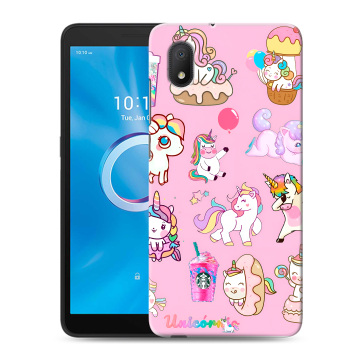 Силиконовый чехол на Alcatel 1A (2020) с принтом розовые единороги