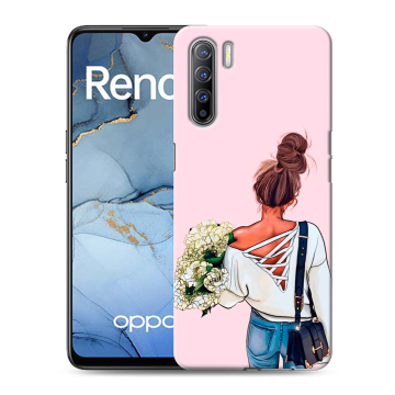 Силиконовый чехол на OPPO Reno3 с принтом Девушка и букет Силиконовый чехол на OPPO Reno3 с принтом Девушка и букет