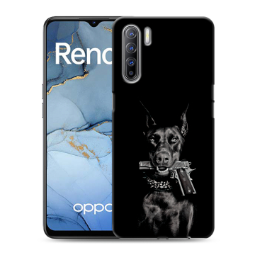 Силиконовый чехол на OPPO Reno3 с принтом Доберман и пистолет Силиконовый чехол на OPPO Reno3 с принтом Доберман и пистолет