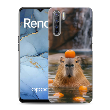 Силиконовый чехол на OPPO Reno3 с принтом Капибара с апельсином