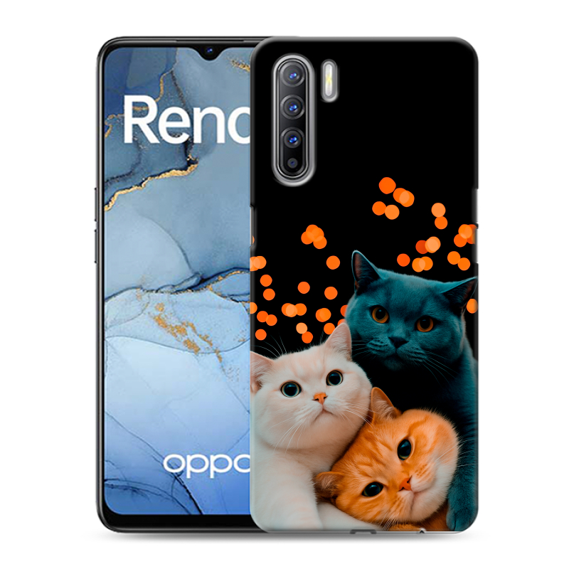 Силиконовый противоударный чехол на OPPO Reno3 с принтом Кошки Силиконовый противоударный чехол на OPPO Reno3 с принтом Кошки