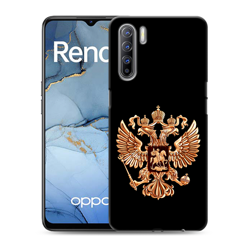 Силиконовый противоударный чехол на OPPO Reno3 с принтом Герб России золотой Силиконовый противоударный чехол на OPPO Reno3 с принтом Герб России золотой