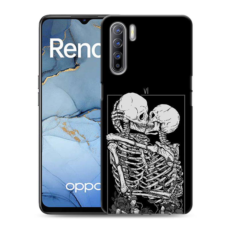 Силиконовый противоударный чехол на OPPO Reno3 с принтом Поцелуй скелетов Силиконовый противоударный чехол на OPPO Reno3 с принтом Поцелуй скелетов