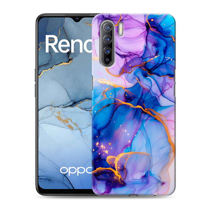 Силиконовый противоударный чехол на OPPO Reno3 с принтом синий мрамор Силиконовый противоударный чехол на OPPO Reno3 с принтом синий мрамор
