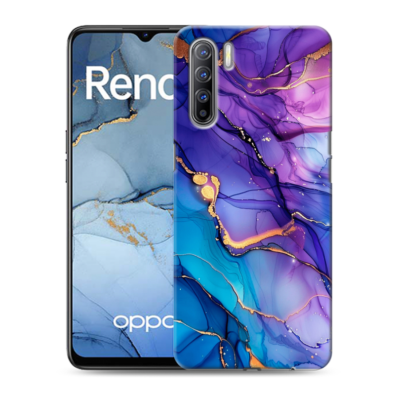 Силиконовый чехол на OPPO Reno3 с принтом синий мрамор Силиконовый чехол на OPPO Reno3 с принтом синий мрамор